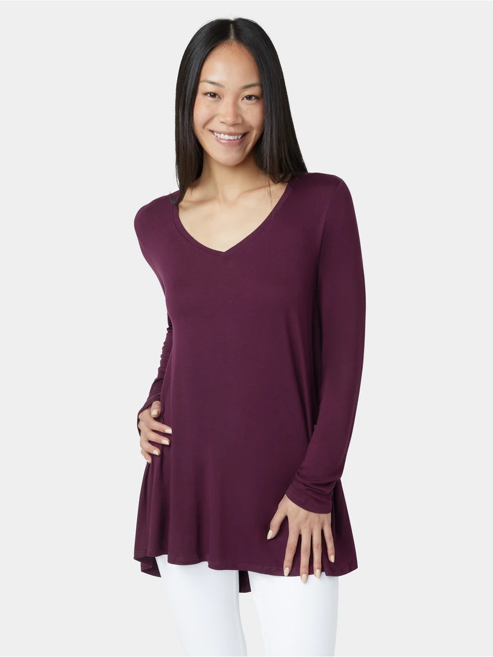 HUE Women's Plum V-Neck Long Sleeve Tunic